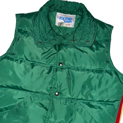 Chaleco acolchado vintage Topher Down Canadá verde arco iris rayas años 70 80 nailon mediano Foto 1 de 4