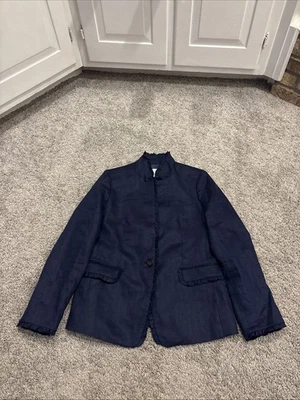 Women's Beautiful J Crew 100% Linen Blazer Ruffle Accent NWT Blue H4911 Sz 10 - Image 1 of 4