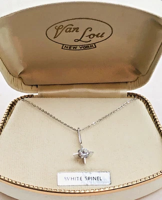 Collar Colgante Vintage Nuevo En Caja VAN LOU Nueva York Espinela Blanca y Esterlina Foto 1 de 4