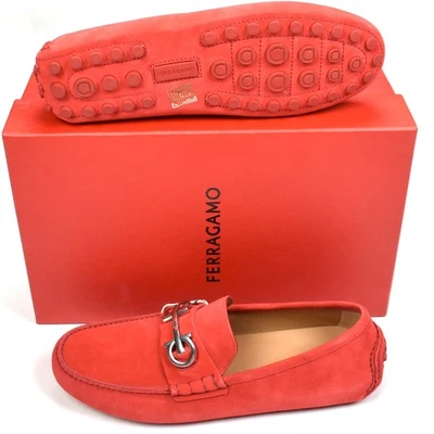 NWT $795 Ferragamo Red Suede Driving Loafers Men's Shoes 8 EEE Wide AUTHENTIC - Image 1 of 4