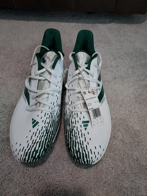 Chuteiras de beisebol masculinas Adidas ADIZERO Afterburner verde e branco tamanho 13 1/2 novas com etiquetas - Imagem 1 de 4
