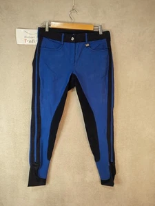 HKM Pro Breeches Trousers Horse Riding Black /Blue Mucking Out UK 12 32 W US 30 - Picture 1 of 10