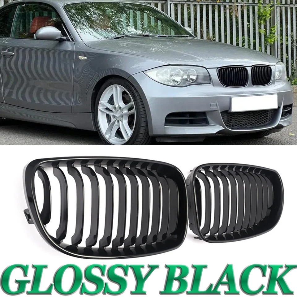 Front Grill Grille For 2008-11 BMW 120i 125i 128i 135i E81 E82 E87 Glossy Black - Image 1 of 4
