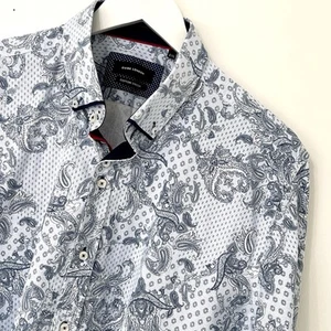 Guide London Shirt Size 2XL XXL Long Sleeve Mens Blue White Paisley Stretch - Picture 1 of 10