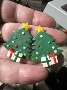 Vintage Festive Christmas tree Earrings Hallmarked (c) Hef 89 Clip On - Picture 1 of 4