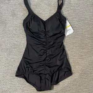 Maxine Of Hollywood Spa Anzug Badeanzug gerafft Damengröße 14 schwarz neu mit Etikett - Bild 1 von 7