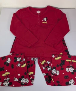 Disney Mickey Mouse Pajama Set Womens Large Red Fleece Henley Pants Sleepwear - Picture 1 of 16