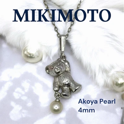Mikimoto Bear Motif Pendant Necklace Akoya Pearl Sterling Silver 15.75" Japan - Image 1 of 4