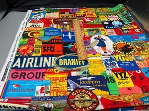 BRIGHT Adventure Travel Robert Kaufman Library Of Rarities Fabric 19707 Lg Remn. - Picture 1 of 1