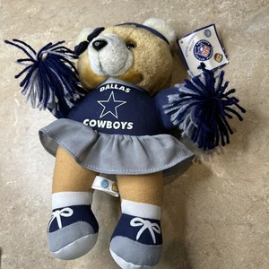 Vintage Dallas Cowboys Cheerleader Teddy Bear+Outfit Bow Pom Poms Rare NFL Plush - Picture 1 of 12