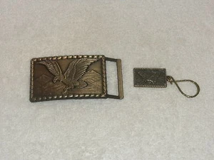 NEW BRASS/BRONZE KEYCHAIN & BELT BUCKLE FITS 1 1/2" BELT WITH EAGLE FLYING ON IT - Picture 1 of 2