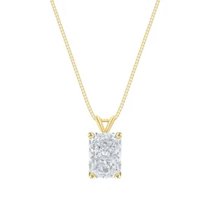 2 Ct IGI Radiant Lab Grown Diamond Pendant Necklace 14K Yellow Gold E/VVS 18" - Picture 1 of 2