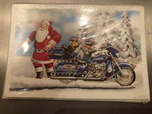 HARLEY DAVIDSON CHRISTMAS CARDS #X549 SANTA AND BIKER ELVES ON HARLEY (10 PACK) - Picture 1 of 4