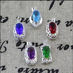 Mode Damen 5 Farben 925 Sterling Versilber Kristall Halskette Anhänger Kette - Bild 1 von 7