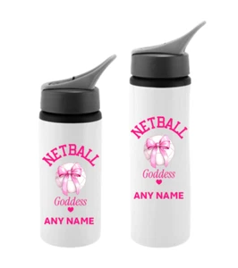 Personalised Aluminium Water Bottle - Netball Goddess - Pink Bow School Girls - Picture 1 of 8