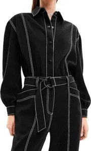 Desigual Drop Shoulder Jumpsuit UK12 M Black Serenity Shirt Collar Belted - Picture 1 of 5