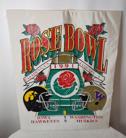 VTG 1991 Rose Bowl Football Game Banner Iowa Hawkeyes vs Washington Huskies Cover