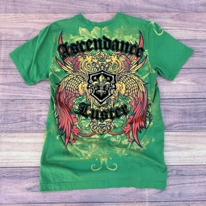Vintage Raw Blue Y2K Dragon Affliction Style Goth Grunge T Shirt Size L Green - Picture 1 of 8