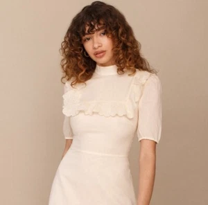 Reformation NWT Cream Mini Dress With Mock Neck And Fitted Bodice Size 6 - Picture 1 of 6