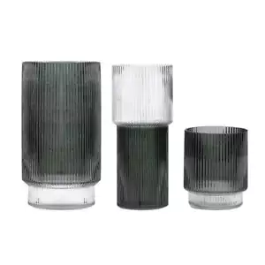 Safavieh Zinc Fluted Glass Vase Set 3 in Gray - Picture 1 of 10
