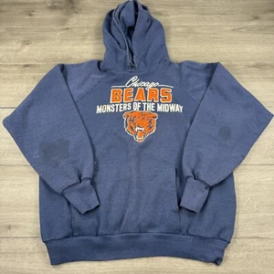 VTG 80s Chicago Bears Raglan Hoodie Sweatshirt Vintage Healthknit USA Faded - Picture 1 of 12