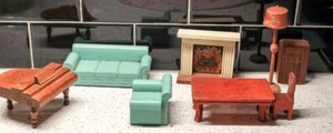 Vintage Strombecker Wooden Dollhouse Living Room Fireplace Cardboard Litho Fire - Picture 1 of 14