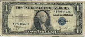 1935C 1$ Silver Certificate - Blue Seal, No Motto - WAJ/JWSy A57080463E - #13525 - Picture 1 of 2