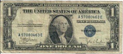 1935C 1$ Silver Certificate - Blue Seal, No Motto - WAJ/JWSy A57080463E - #13525 - Image 1 of 2