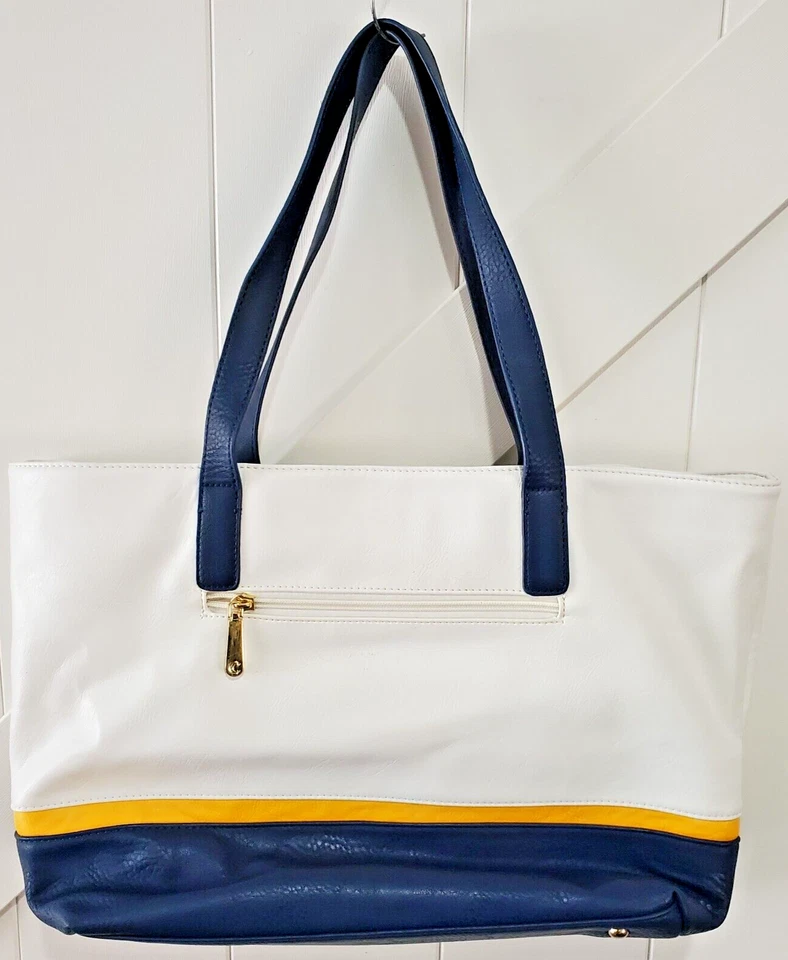 Charming Charlie Large Shoulder Bag Navy White Yellow Tote Purse - Image 1 of 4