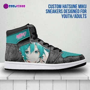 Hatsune Miku High-Top Leather Sneakers, Vocaloid Shoes. Japanese Anime Character - Picture 1 of 12