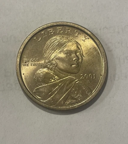 2001 D Sacagawea One Dollar US Liberty Gold Color Coin Denver Mint Rare Cover