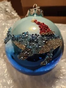 6 PK December Diamonds BLUE Dolphine Jeweled Sequin Bead Ball Glass Ornament - Picture 1 of 3