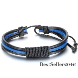 Women's Men's Punk Rock Surfer Wrap Multilayer Leather Cuff Adjustable Bracelet - Picture 1 of 22