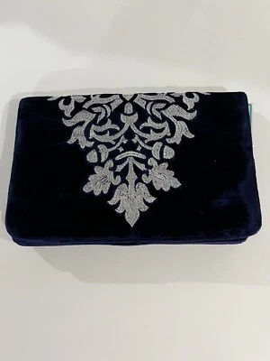 Bolsa de mão Anthropologie Shiraleah Chicago veludo azul meia-noite Arabela nova com etiquetas - Imagem 1 de 4