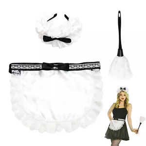 French Maid Accessories 3pcs Women's Anime Cosplay Costume Headband Apron Duster - Picture 1 of 9