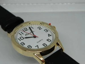 RAVEL Mens Easy To Read White Arabic Dial, Black Strap Watch, Gold Finish - Picture 1 of 12