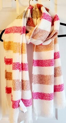 ANN TAYLOR LOFT Long Scarf Wrap Around or Shawl Creme/Pink/Beige/Rust 78" x 20" - Image 1 of 4