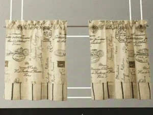 JC Penney Home 36" Cafe Curtain Tier Set - French Script Orion Blue - Picture 1 of 2
