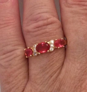 Vintage Jewellery Gold Band Ring Rubies and White Diamonds Antique Deco Jewelry - Picture 1 of 10