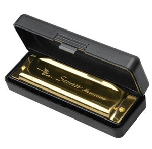 Swan Harmonica 10 Holes Key of C GOLDEN w/ Case Blues Harp Metal Steel NEW