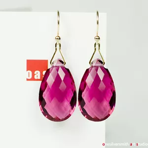 NEW-NYC Jewelry Gallery Orecchini Oro Puro 14k 18k Neon Tormalina-Quarzo Rosa - Foto 1 di 12