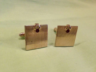 Vintage Swank cuff links gold tone with red stone,light wear/age,intact      J82 - Image 1 of 4