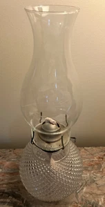 Vintage Kaadan Diamond Point Hobnail Glass Oil Lamp 15 1/4" Tall Etched Chimney - Picture 1 of 2