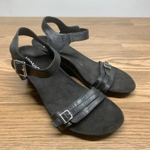 Vionic Laurie Black Strappy Wedge Heel Sandals Leather Womens Shoes Size 8 - Picture 1 of 10
