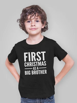 First Christmas As A Big Brother T-Shirt Big Bro Sibling Xmas New Baby Family - Image 1 of 3