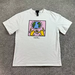 Camisa Keith Haring x H&M Para Hombre Pequeña Beige Globo Día de la Tierra Manga Corta - Imagen 1 de 10