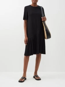 Max Mara Leisure Size L CIRCOLO Jersey Dress With Pleats, Black $350 - Picture 1 of 8