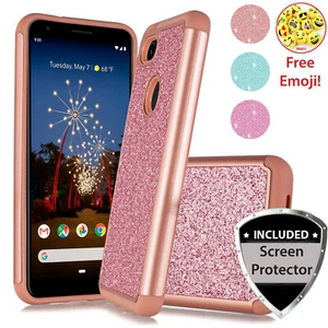 For Google Pixel 3A XL Cute Glitter Bling Girls Sparkle Hybrid Dual Case +Screen - Picture 1 of 20