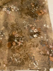 NEW Vintage 50s 60s Brown PINK Floral Nylon Sheer Chiffon Voile FABRIC 44" W - Picture 1 of 14