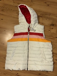 NWT Sundance XL Puffer Vest Dandelion Three Stripe Hooded Retro Cream Red - Picture 1 of 13